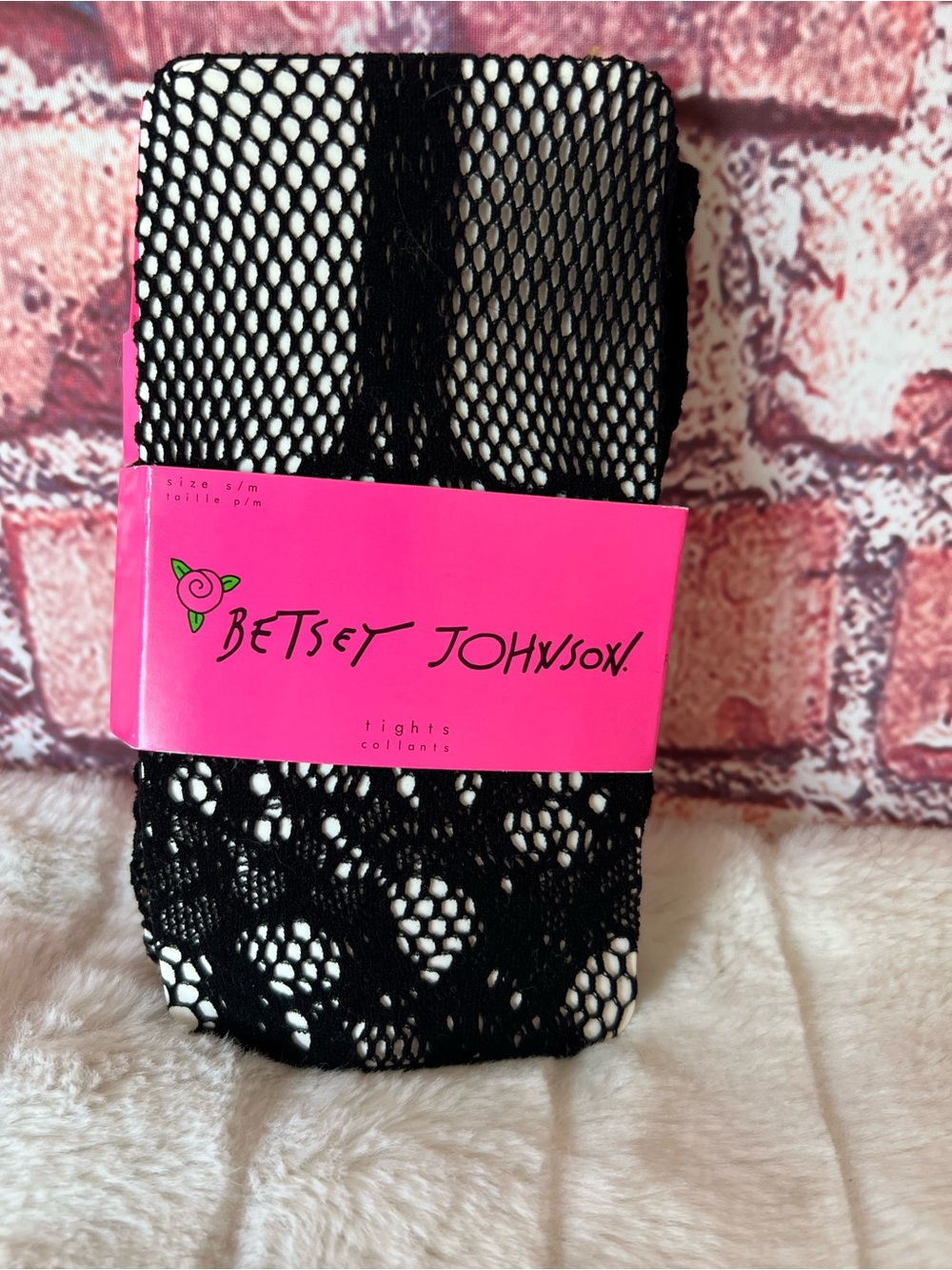 Betsey Johnson 7941 Black Industrial Fishnet Skull Lace Tights S/M NWT